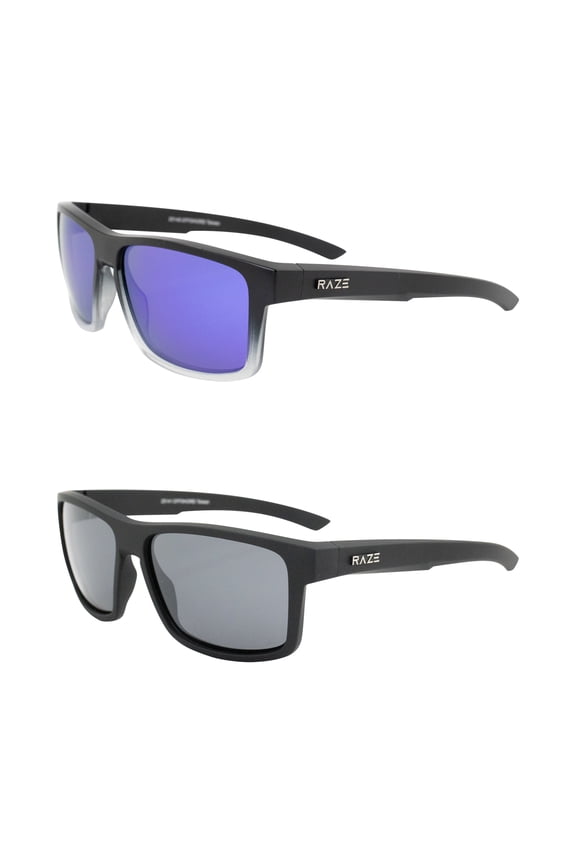Eyewear Offshore Sports & Boating Polarized Sunglasses Black to Clear Fade Frame with Purple Mirrored Lenses & Black Frame with Smoke Lenses 2 Pack