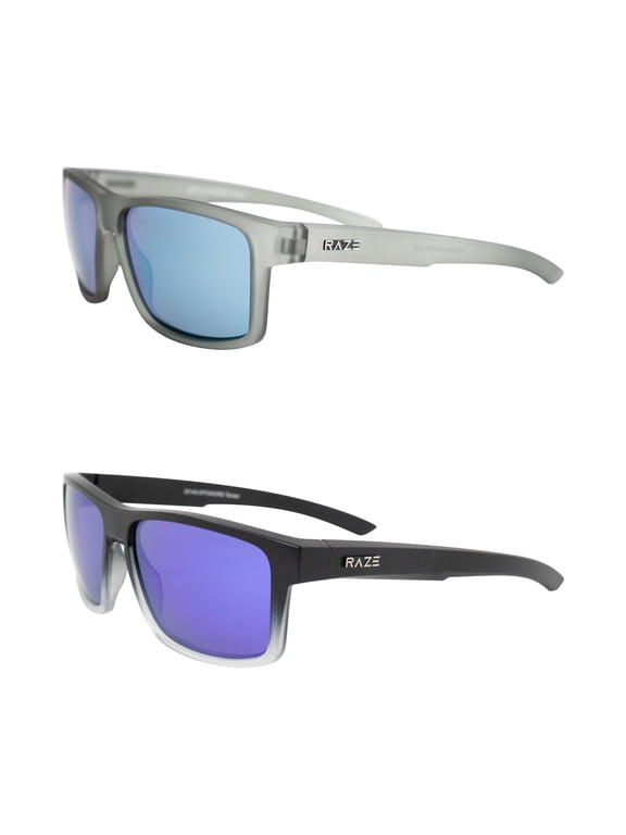 Eyewear Offshore Sports & Boating Polarized Sunglasses Gray Frame with Blue Mirrored Lenses & Black Floating Water Sport Boating Sunglasses with Polarized Red Z Lens 2 Pack