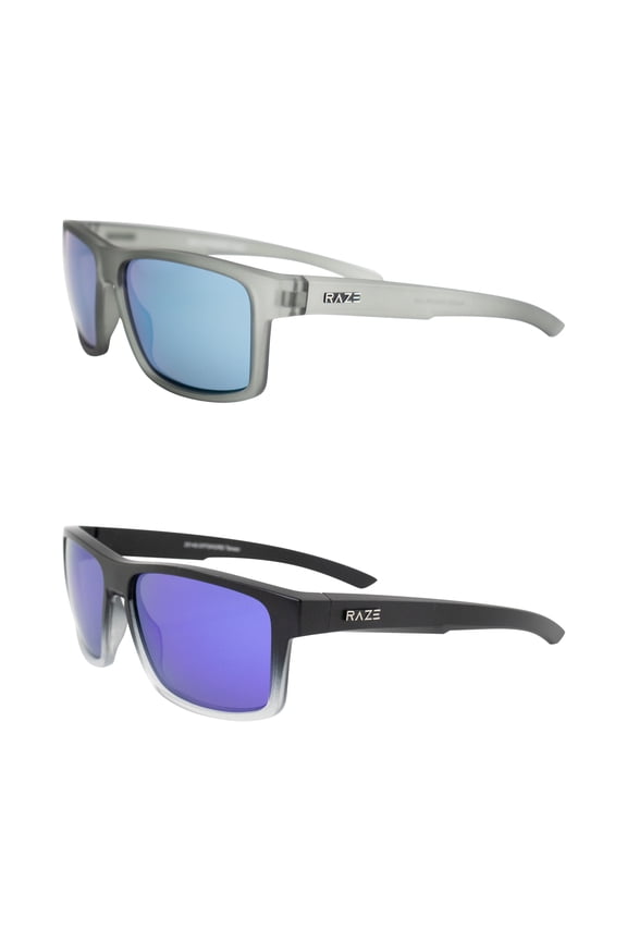 Eyewear Offshore Sports & Boating Polarized Sunglasses Gray Frame with Blue Mirrored Lenses & Black Floating Water Sport Boating Sunglasses with Polarized Red Z Lens 2 Pack