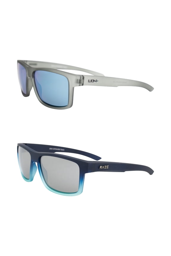 Eyewear Offshore Sports & Boating Polarized Sunglasses Gray Frame with Blue Mirrored Lenses & Navy to Light Blue Frame with Smoke Mirrored Lenses 2 Pack