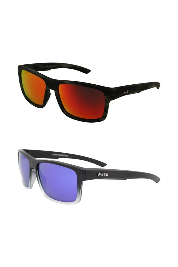 Eyewear Offshore Sports & Boating Polarized Sunglasses for Men & Women Black Marble with Red Mirror & Black to Clear Fade Frame with Purple Mirrored Lenses 2 Pack