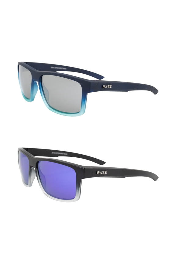Eyewear Offshore Sports & Boating Polarized Sunglasses Navy to Light Blue Frame with Smoke Mirrored Lenses & Black to Clear Fade Frame with Purple Mirrored Lenses 2 Pack