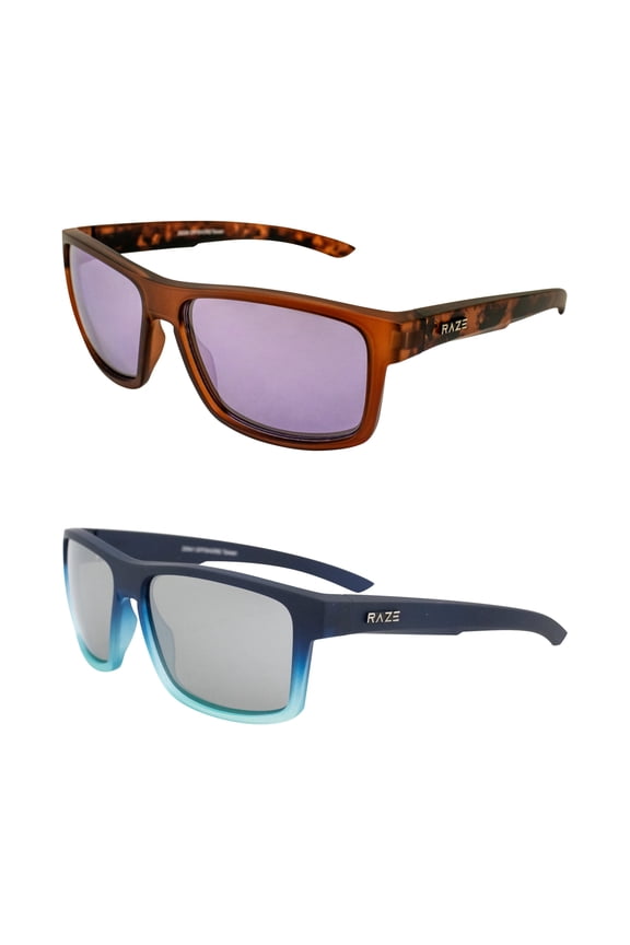 Eyewear Offshore Sports & Boating Polarized Sunglasses for Women or Men Rootbeer Frame w/ Smoke Lenses and Navy to Light Blue Frame w/ Smoke Mirrored Lenses 2 Pack