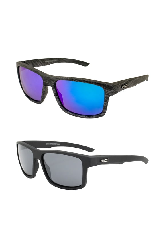 Eyewear Offshore Sports & Boating Polarized Sunglasses for Women or Men Woodgrain Platinum Blue w/Smoke Lenses and Black Frame w/Smoke Lenses 2 Pack