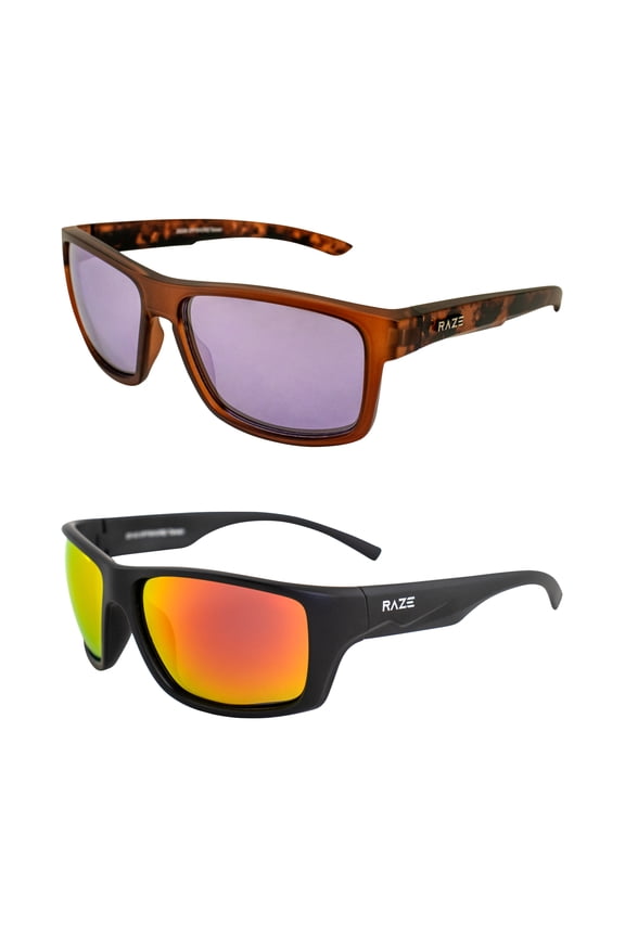 Eyewear Offshore Sports & Boating Sunglasses Rootbeer Frame with Smoke Lenses & Black Floating Frame with Polarized Red Z Lens 2 Pack