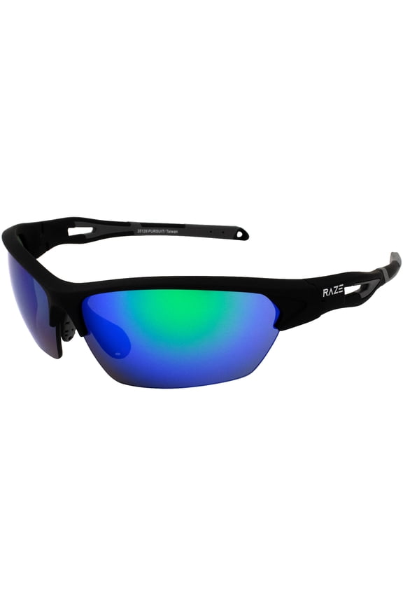 Eyewear Pursuit Golf Sunglasses, Black Frame/Green Mirror Lens -