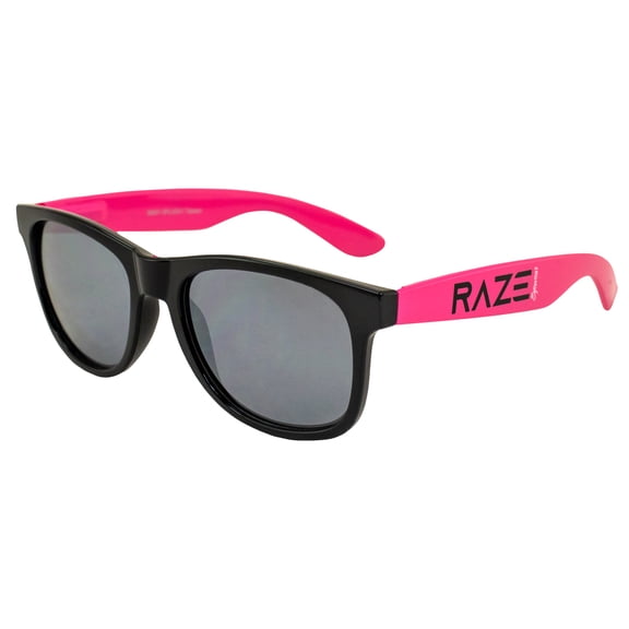 Raze Eyewear Splash Beach Sunglasses Motorcycle Riding Glasses for Men or Women Black/Pink Gloss Frame with Smoke Lenses Spring Hinge for Everyday Wear