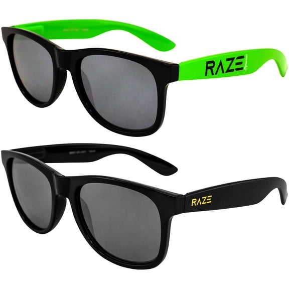 Raze Eyewear Splash Motorcycle Sunglasses Beach Green & Blackout with Smoke Lenses Spring Hinges 2Pack