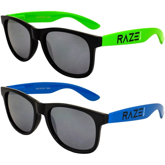 Raze Eyewear Splash Motorcycle Sunglasses Beach Green & Blue with Smoke Lens Spring Hinges 2Pack