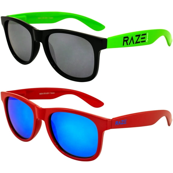 Raze Eyewear Splash Motorcycle Sunglasses Beach Green & Red Smoke w/ Blue Z Lens Spring Hinges 2Pack