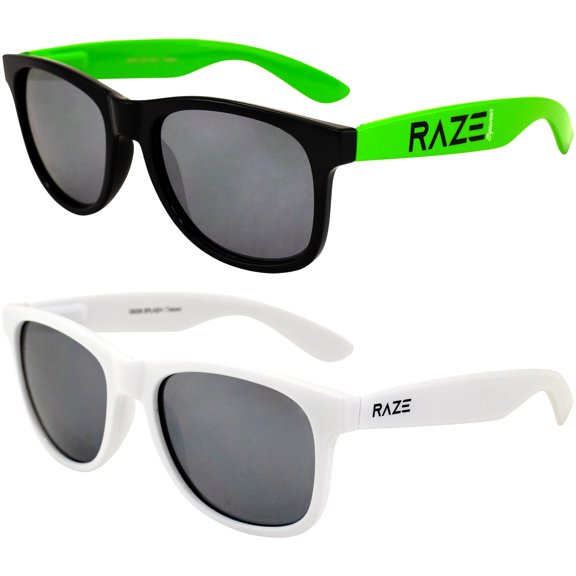 Raze Eyewear Splash Motorcycle Sunglasses Beach Green & White with Smoke Lenses Spring Hinges 2Pack