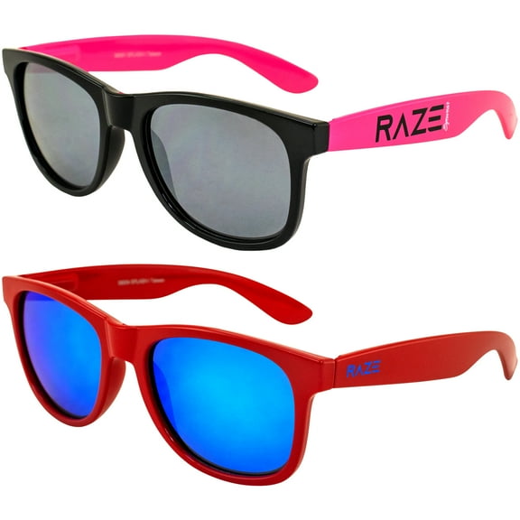 Raze Eyewear Splash Motorcycle Sunglasses Beach Pink & Red Gloss with Smoke & Blue Z Lenses Spring Hinges 2Pack