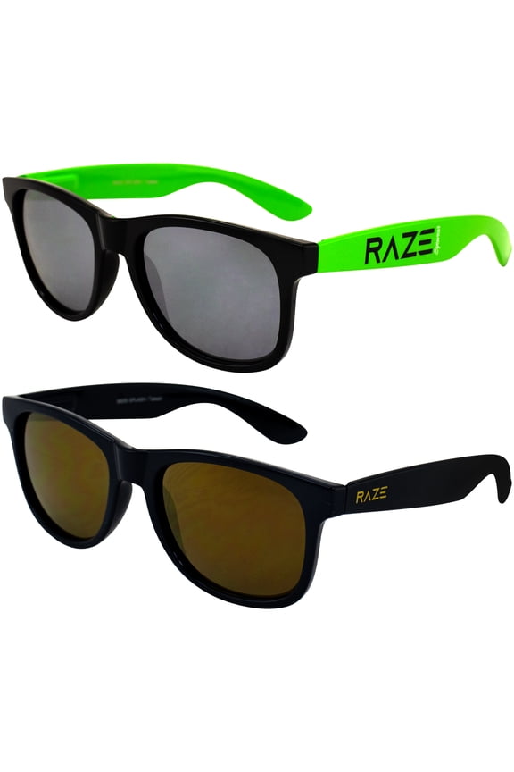 Eyewear Splash Motorcycle Sunglasses Black/Green and Navy Gloss Lenses with Smoke Lenses Spring Hinge 2Pack