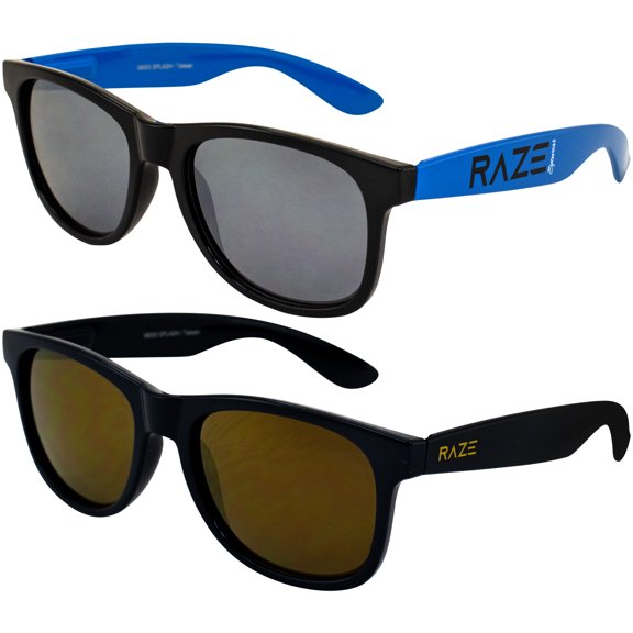 Raze Eyewear Splash Motorcycle Sunglasses Black/Navy Blue and Solid Navy Gloss Lenses with Smoke Lenses Spring Hinge 2Pack