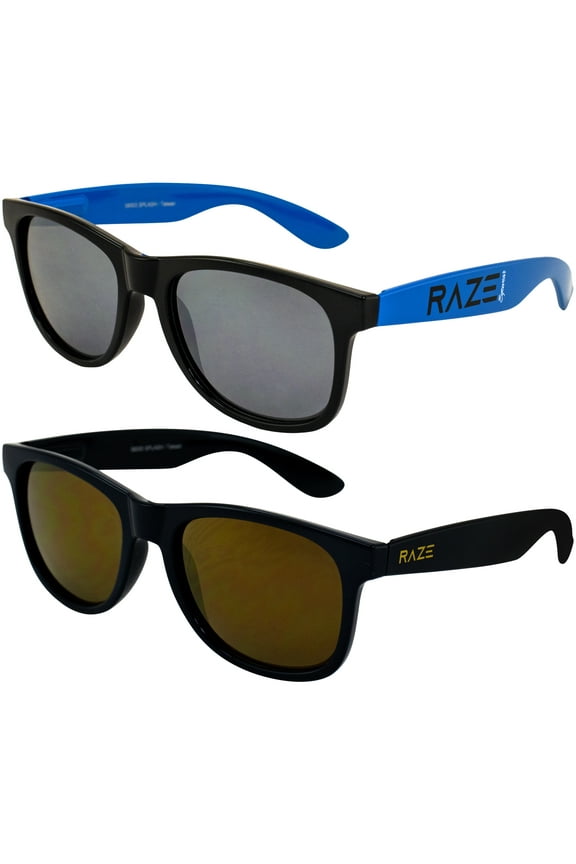 Eyewear Splash Motorcycle Sunglasses Black/Navy Blue and Solid Navy Gloss Lenses with Smoke Lenses Spring Hinge 2Pack
