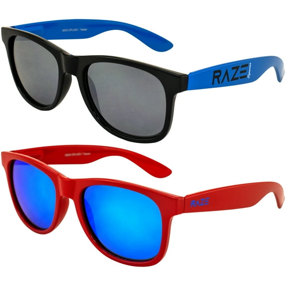 Raze Eyewear Splash Motorcycle Sunglasses Blue and Red Gloss with Smoke Lenses Spring Hinge 2Pack
