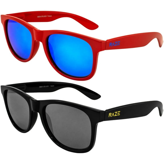 Raze Eyewear Splash Motorcycle Sunglasses Red Gloss with Blue Z Lenses and Blackout Gloss with Smoke Lenses Spring Hinge 2pack