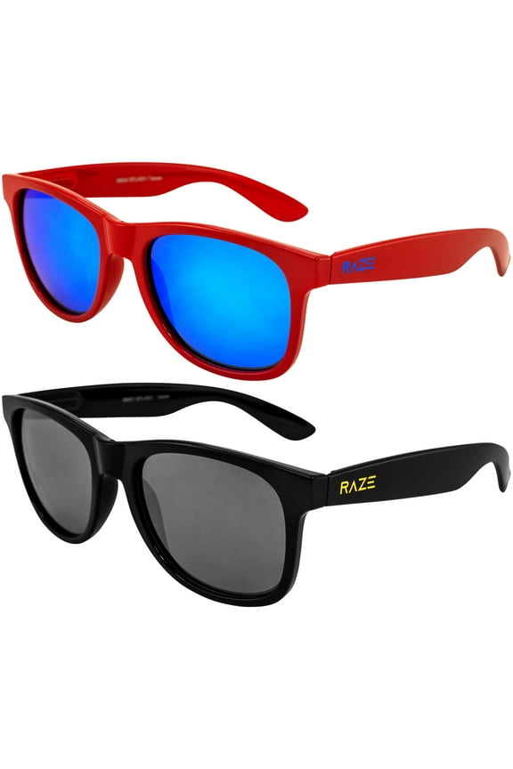 Eyewear Splash Motorcycle Sunglasses Red Gloss with Blue Z Lenses and Blackout Gloss with Smoke Lenses Spring Hinge 2pack
