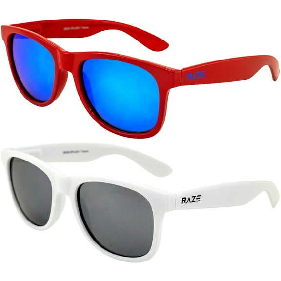 Raze Eyewear Splash Motorcycle Sunglasses Red Gloss with Blue Z Lenses and White with Smoke Lenses Spring Hinges 2Pack