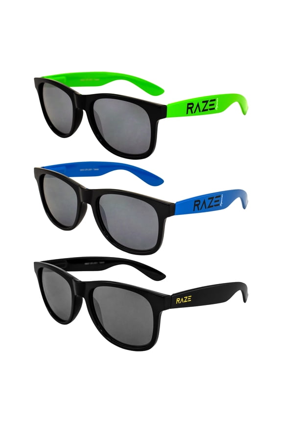 Eyewear Splash Sunglasses Beach Green, Blue and Blackout with Smoke Lenses Spring Hinges 3Pack