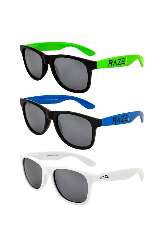 Eyewear Splash Sunglasses Beach Green, Blue and White Gloss with Smoke Lenses Spring Hinges 3Pack