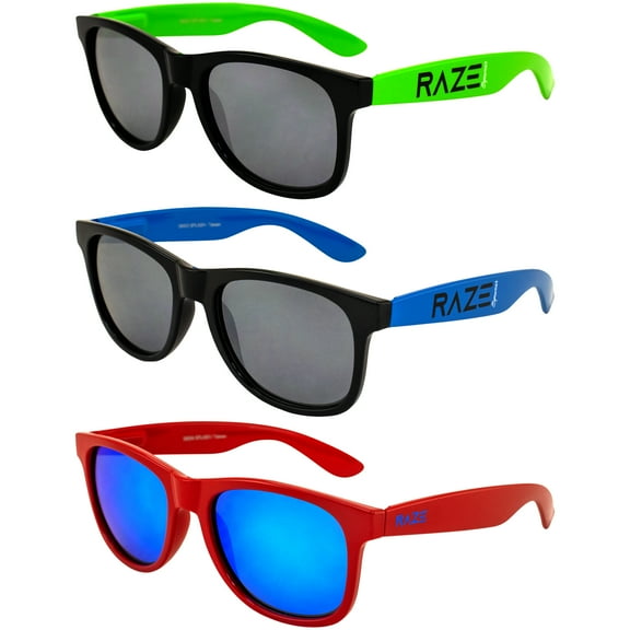 Raze Eyewear Splash Sunglasses Beach Green/Blue with Smoke and Red Gloss with Blue Z Lenses Spring Hinges 3Pack