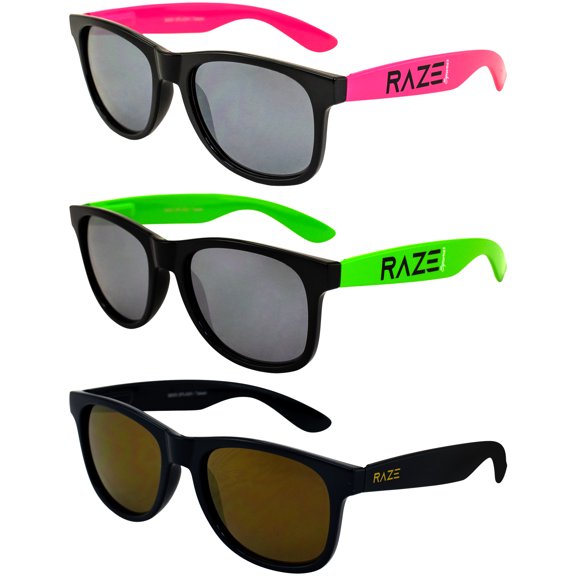 Raze Eyewear Splash Sunglasses Beach Pink/Beach Green with Smoke and Navy Smoke w/ Copper Z Lenses Spring Hinges 3Pack