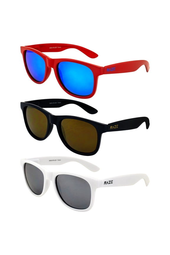 Eyewear Splash Sunglasses Red gloss frame with a Blue-Z Lens, Navy Smoke w/ Copper Z Lenses and White Gloss with Smoke Lenses Spring Hinges 3Pack