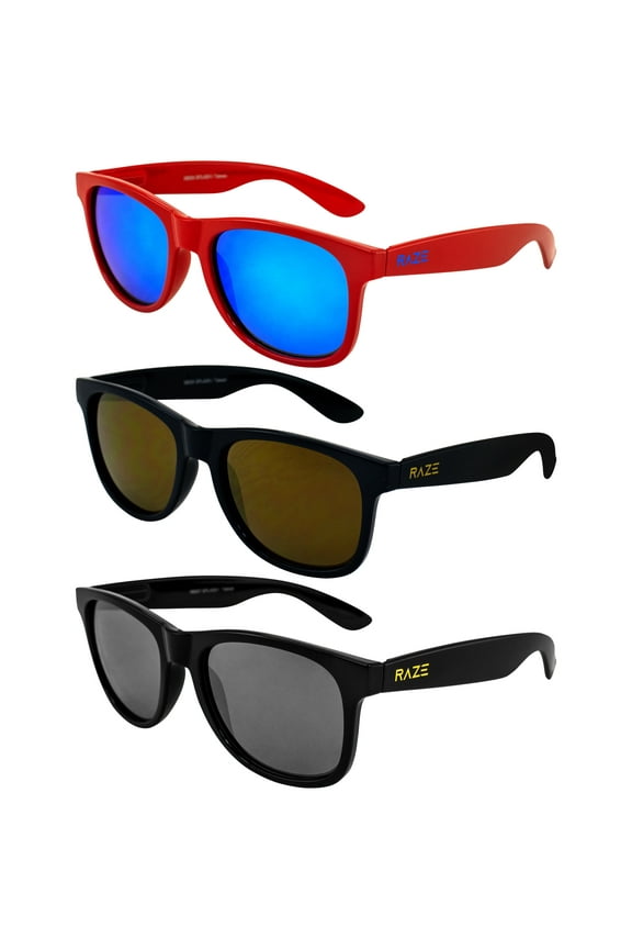 Eyewear Splash Sunglasses Red gloss frame with a Blue-Z Lens, Navy Smoke w/ Copper Z Lenses and Blackout with Smoke Lenses Spring Hinges 3Pack