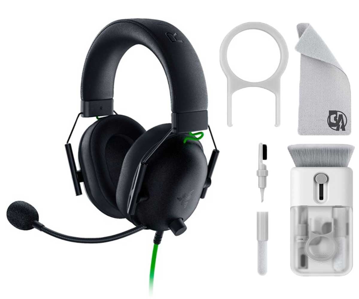 Razer BlackShark V2 X Wired 7.1 Surround Sound Gaming Headset Black With  Cleaning Kit Bolt Axtion Bundle Like New 