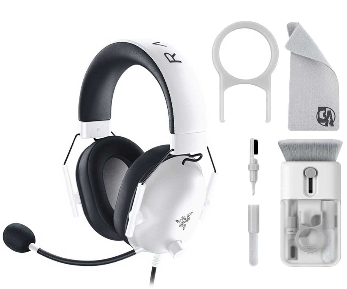 Razer BlackShark V2 X Wired 7.1 Surround Sound Gaming Headset Black With  Cleaning Kit Bolt Axtion Bundle Used 