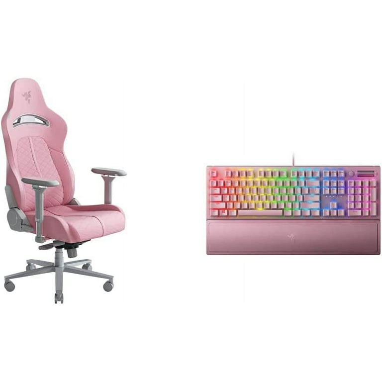 Razer Enki Pc Gaming Chair Standard Quartz Pink Razer Blackwidow V3 Mechanical Gaming Keyboard Green Mechanical Switches Tactile Clicky Chroma
