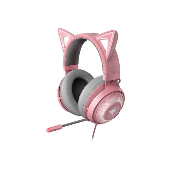 Razer Kraken Kitty RGB USB Gaming Headset: THX 7.1 Spatial Surround Sound - Chroma RGB Lighting - Retractable Active Noise Cancelling Mic - Lightweight Aluminum Frame - For PC - Quartz Pink