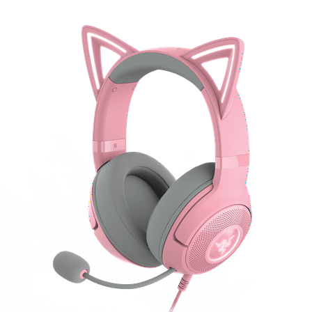 Razer Kraken Kitty V2 USB Wired RGB Headset, Chroma Kitty Ears Stream Reactive Lighting, Quartz Pink