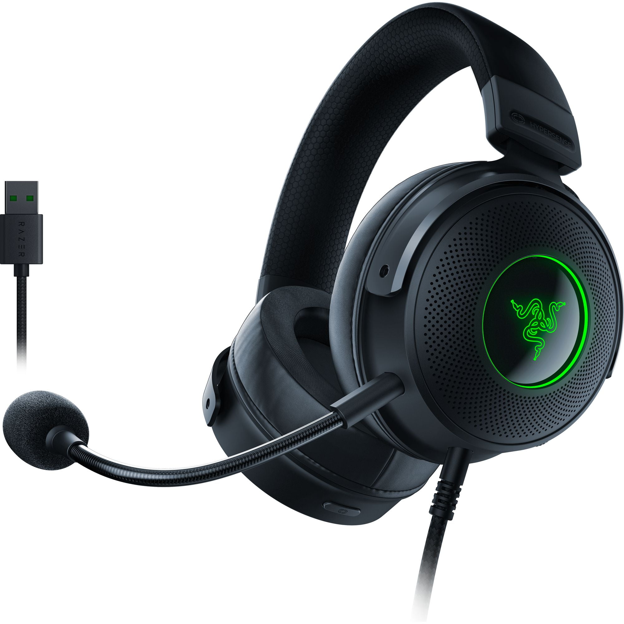 Razer Kraken V3 HyperSense Wired USB Gaming Headset w/Haptic Technology: Triforce Titanium 50mm Drivers - THX Spatial Audio - Hybrid Fabric & Razer Kraken V3 HyperSense Wired USB Gaming Headset w/Haptic Technology: Triforce Titanium 50mm Drivers - THX Spatial Audio - Hybrid Fabric &