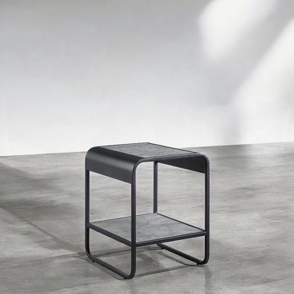 Raziela End Table with Concrete Gray & Black Finish and KD Structure