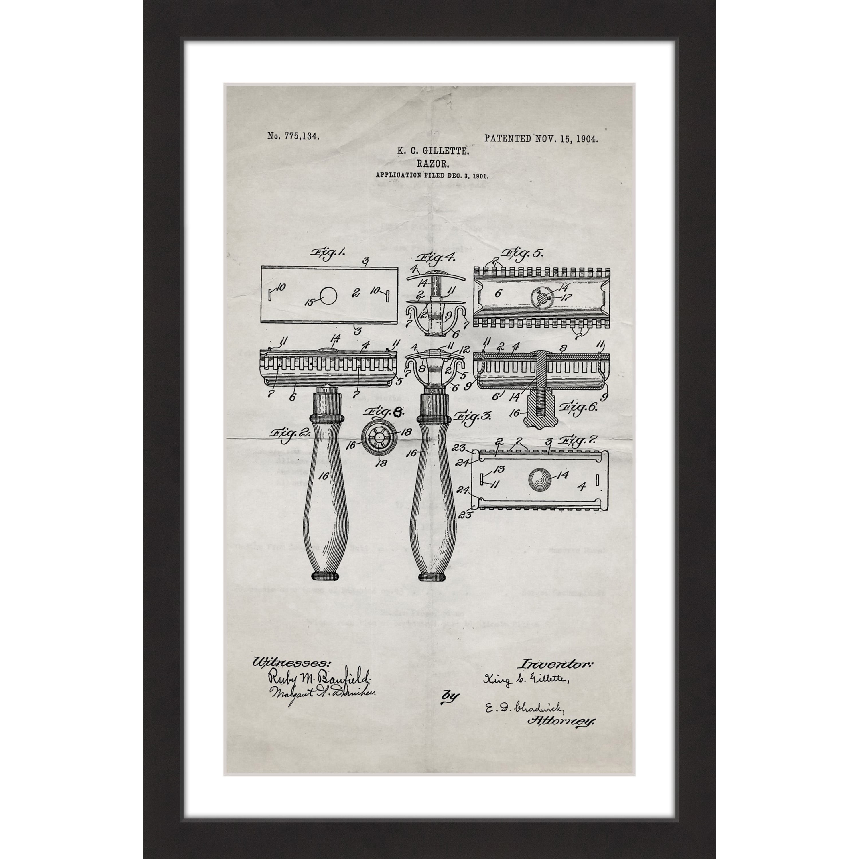 "Razor 1904 Old Paper" Framed Painting Print