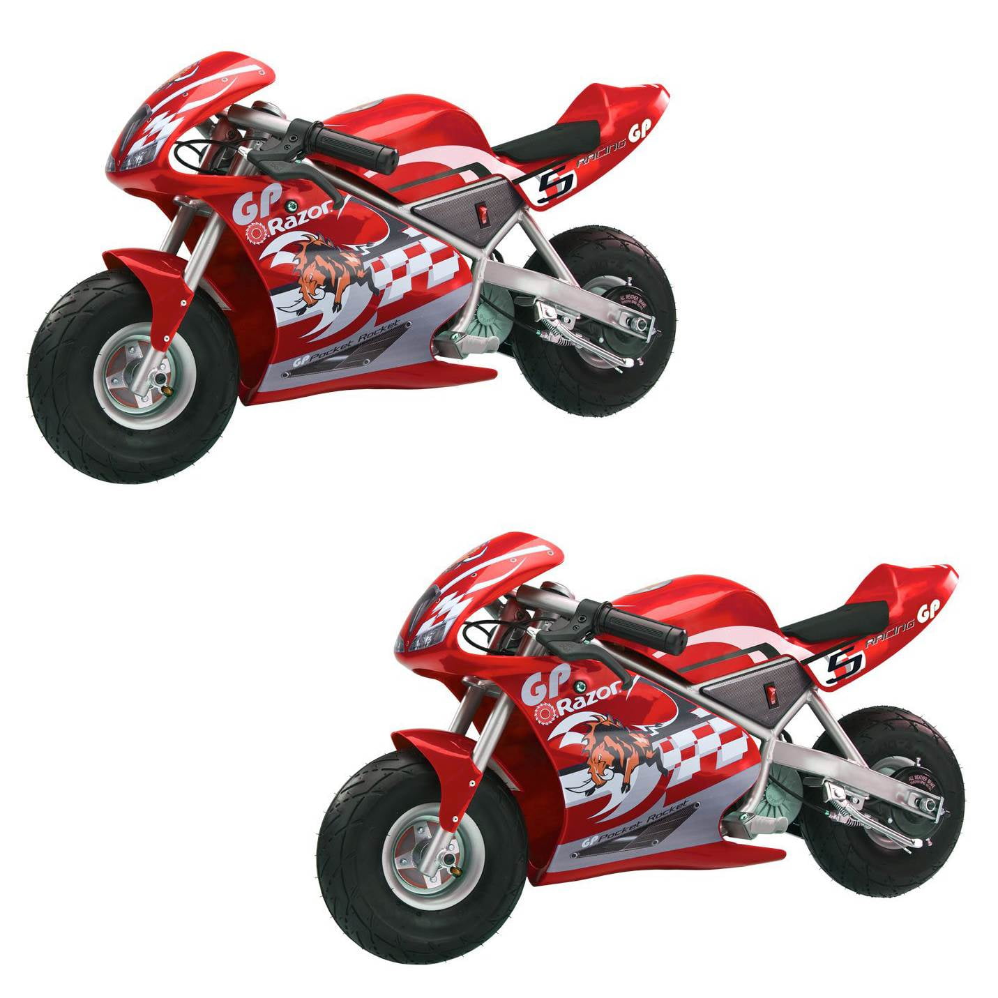 Razor 24V Mini Dirt Bike 1 Speed Motorcycle Pocket Rocket, 2 Pack, Red