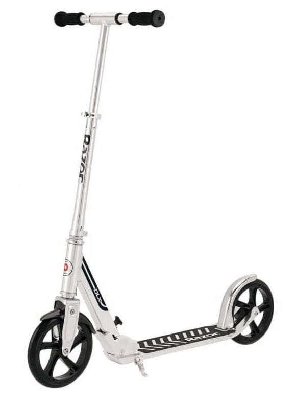 Razor A5 DLX Folding Kick Scooter - Silver, 8" Large Wheels, Anti-Rattle, for Child, Teen, Adult