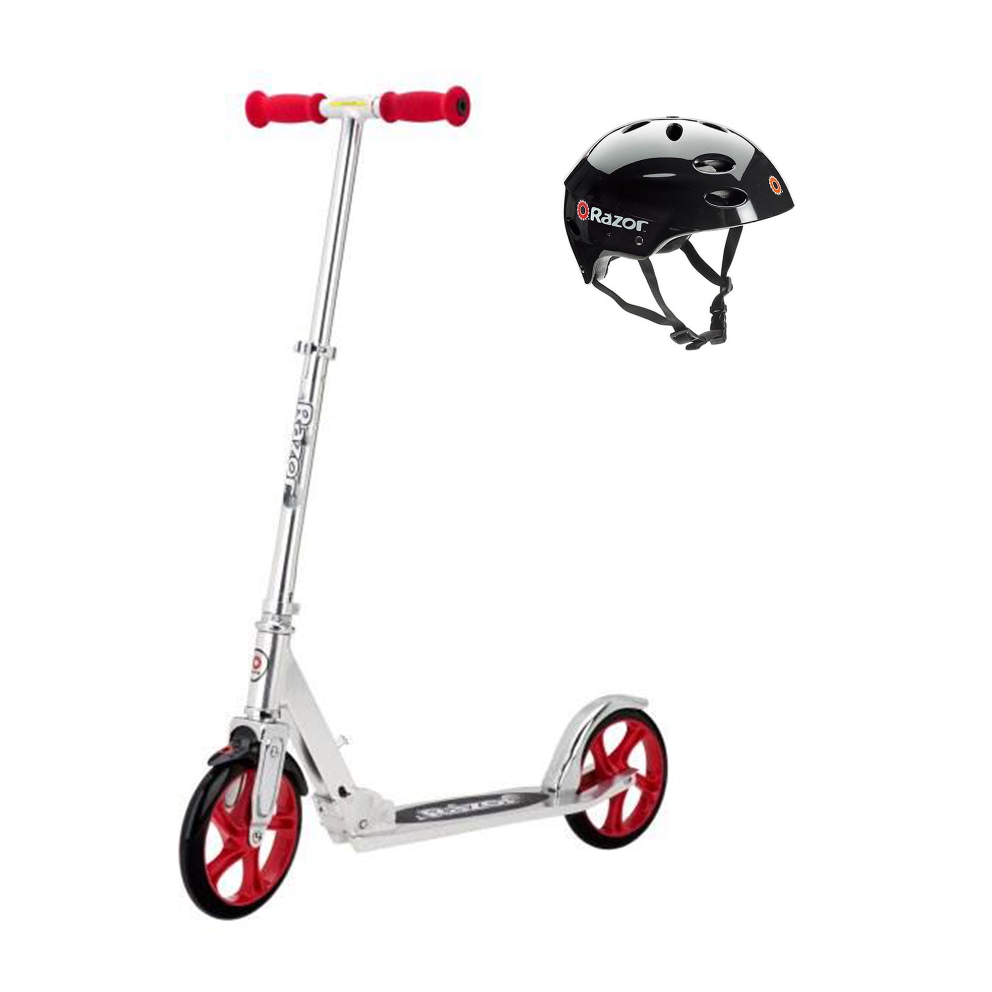 Razor A5 Lux Kids Folding Aluminum Portable Kick Push Scooter with Helmet, Black