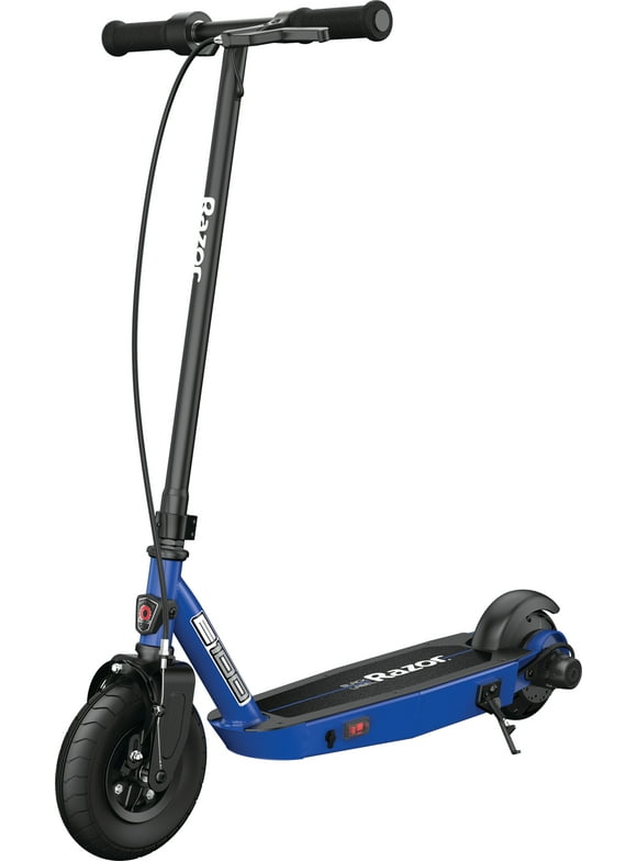 Razor Black Label E100 Electric Scooter – Blue, up to 10 mph, 8" Pneumatic Front Tire, for Kids Ages 8+
