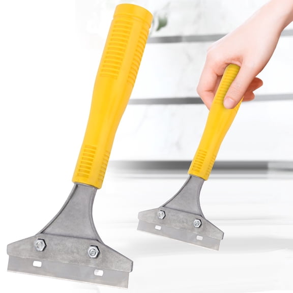 Razor Blade Floor Scraper, Yellow Adhesive Remover with Long Handle, Multi-Purpose Scraper for Paint, Stickers, Glue on Windows, Walls, 20*9In