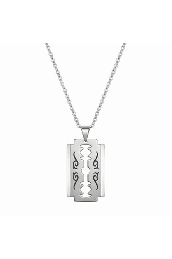 Razor Blade Pendant Necklace Stainless Steel 18 Inch Cable Chain Silver Tone Edgy Grunge Jewelry Gift Mens Accessory