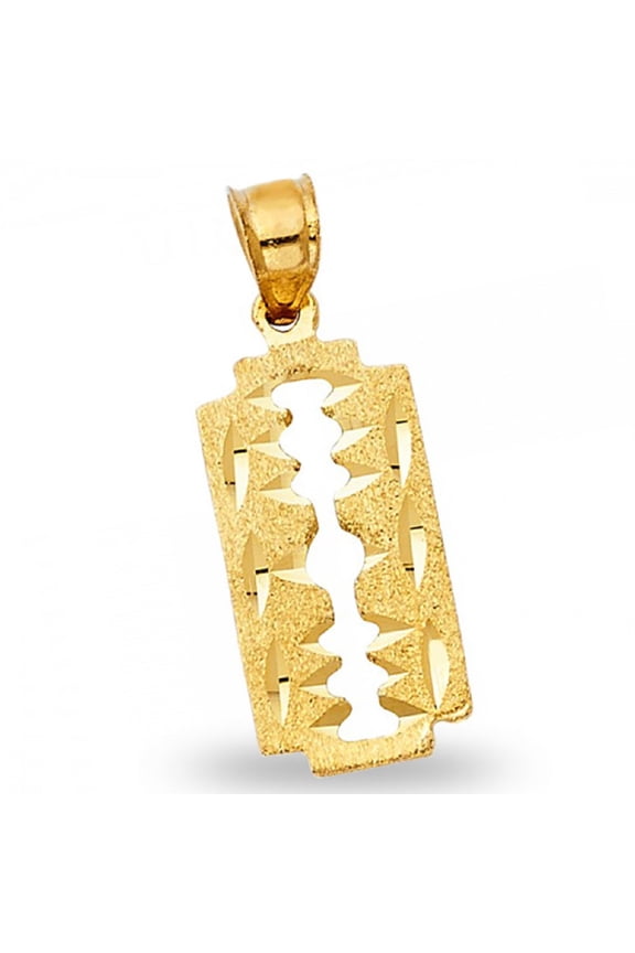 Razor Blade Pendant Solid 14k Yellow Keyhole Charm Gold Diamond Cut Milgrain Design 20 x 10 mm