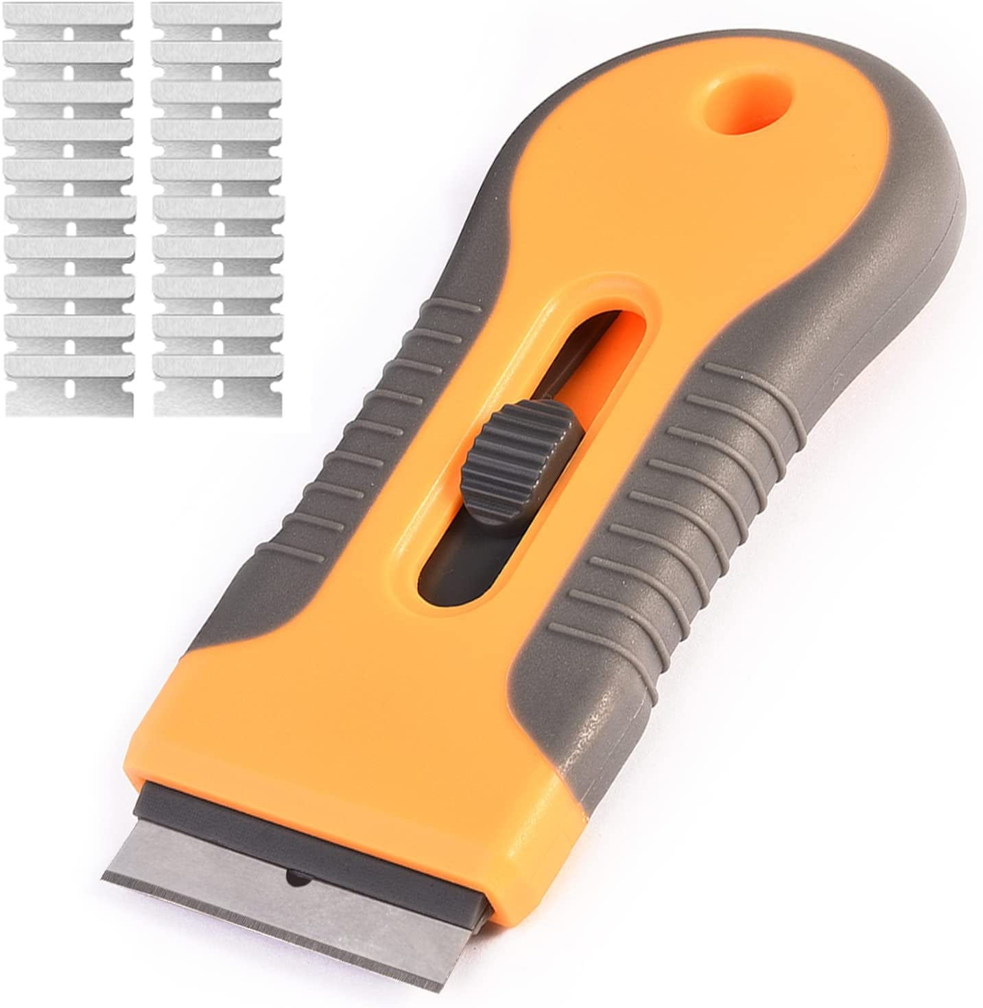 Razor Blade Scraper, 1 Pack Plastic Retractable Glass Scraper with 20 Pcs Extra Razor Blades, Windshield Sticker Remover for Windows Metal Vinyl Car Glue