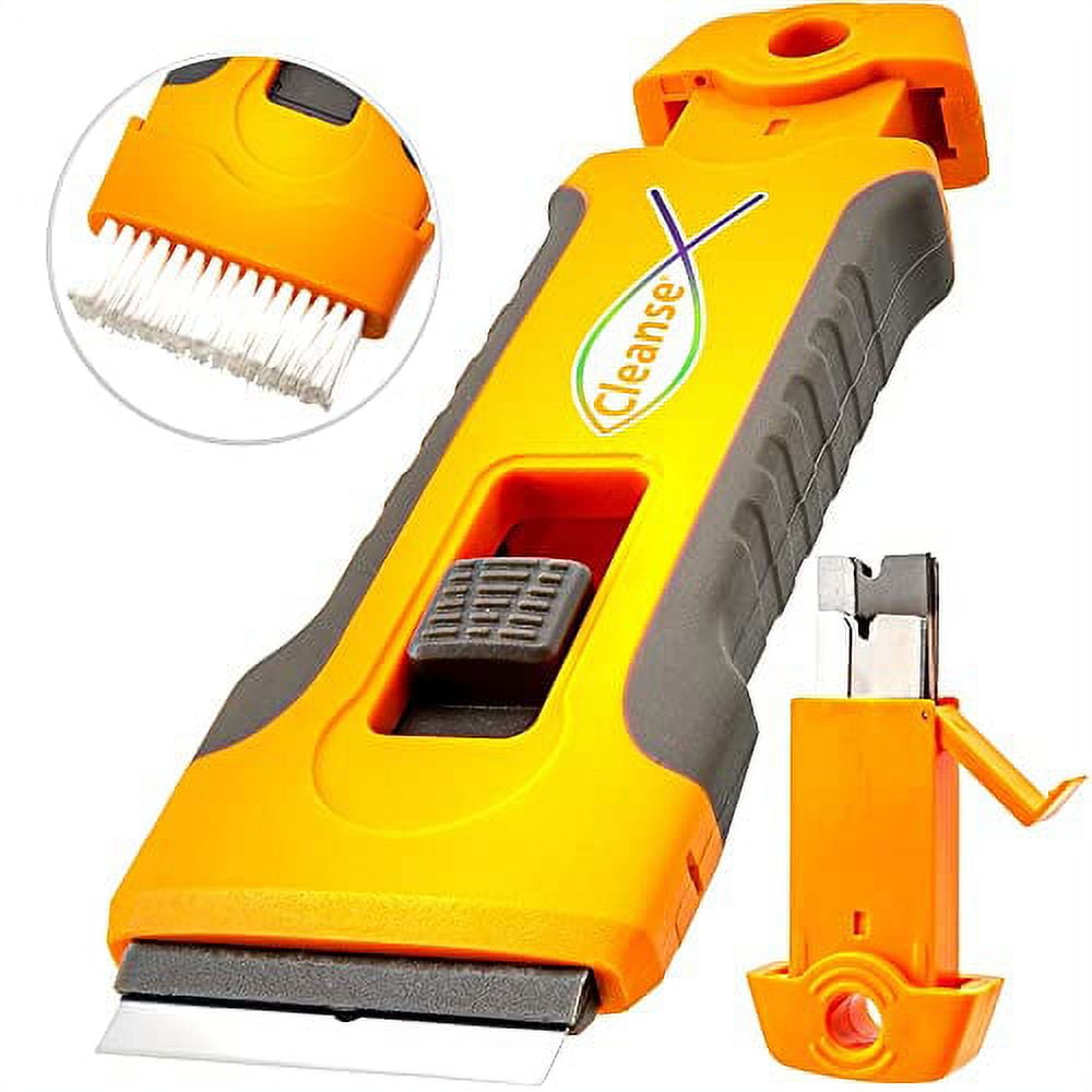 Razor Blade Scraper with 15pcs Extra Blades and Scrubber Brush, Glass