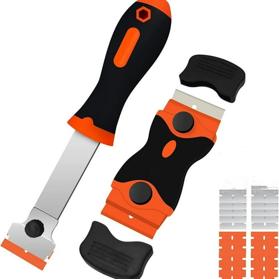 Razor Blade Scraper,2 PCS Razor Scraper Tool for Removing Label,Registration Sticker,Tint,Grease from Windshield,Appliance,Glass (Extra 20 Metal and 10 Plastic Blades)