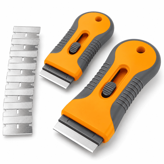 Razor Blade Scraper,2 Pack Plastic Retractable Glass Scraper with 40 Pcs Extra Razor Blades,Cleaning Razor Scraper for Windows Metal Vinyl Car Glue