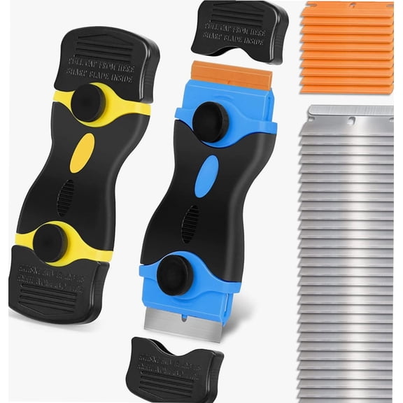 Razor Blade Scraper, 2-in-1 Scraper Tool with 10Pcs Plastic Blades and 30Pcs Metal Blades, Multi-Purpose Cleaning Razor Scraper for Decals, Stickers, Labels, Adhesive, Paint Removal
