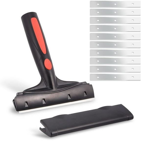 Razor Blade Scraper, 6" Scraper Adhesive Remover Tool with 10 Double-Edge Blades for Cleaning Paint, Caulk, Adhesive, Label, Decal, Sticker from Window, Glass, Tile, Floor, Stove Top